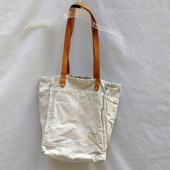 Canvas FEED project tote, lots of pockets, leather straps, inside zip pocket - Picture 1 of 11